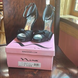 Nina EmmyLou Black Luster Satin Heel